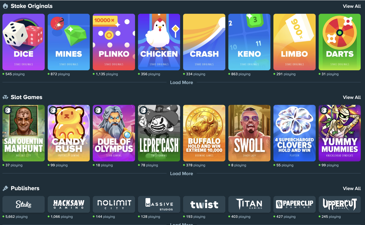 Игровая зона Stake Casino